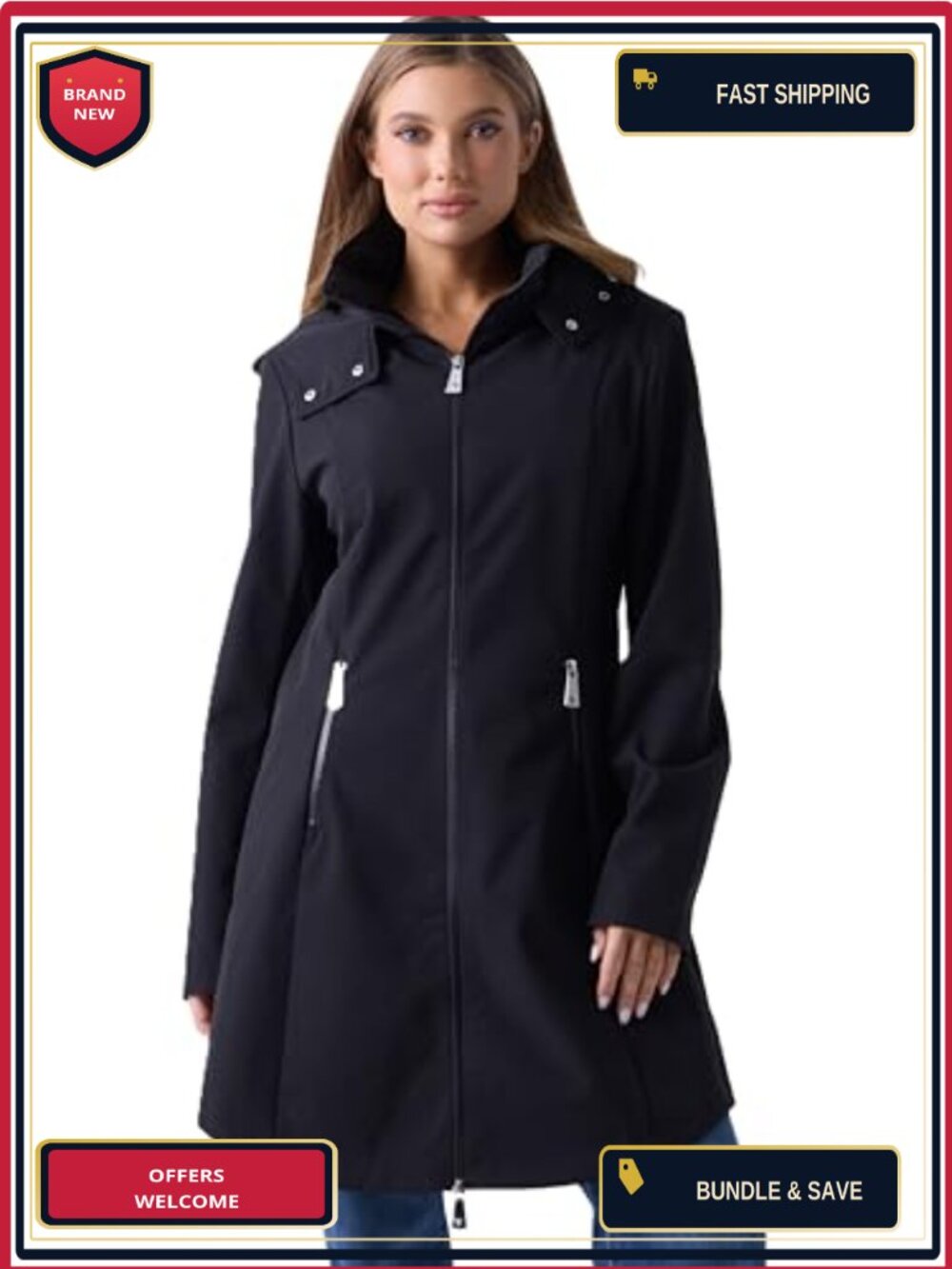 Women's Water-Resistant Softshell Hooded Jacket with Logo Taping